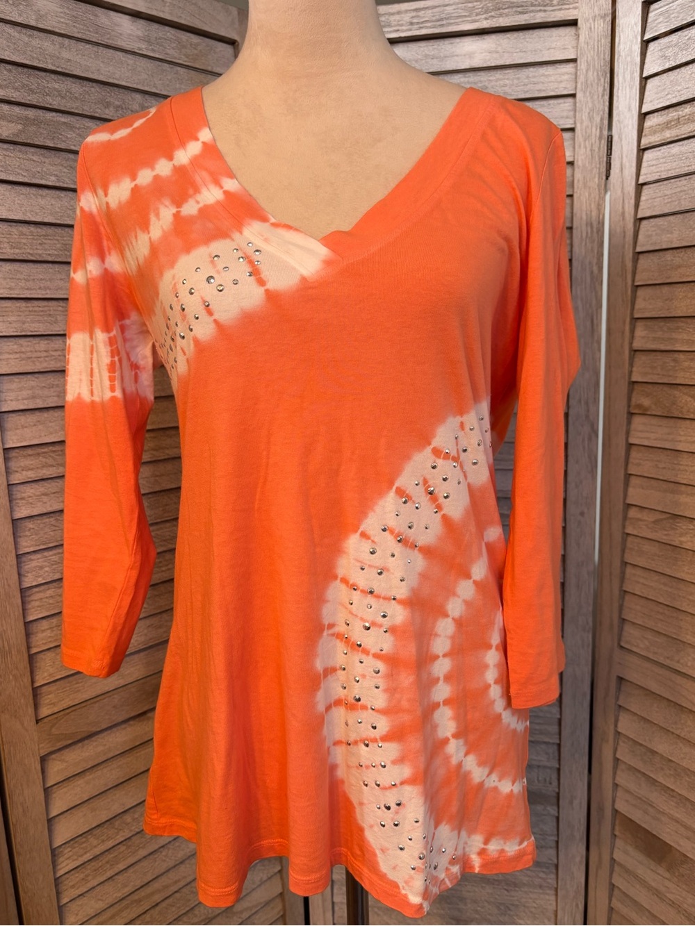INC International Concepts Orange Tie-Dye Metal Studded Indie Boho Whimsical Tee